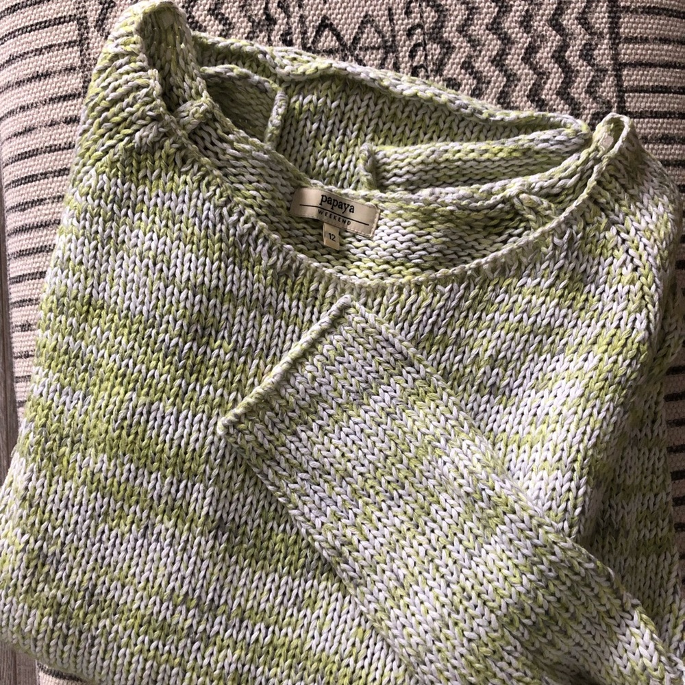🌿Cotton blend sweater lime green & white knit